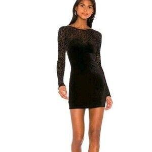 Superdown Kimberly Mesh Velvet Mini Dress Black sz Small Cheetah Leopard 90s Y2K